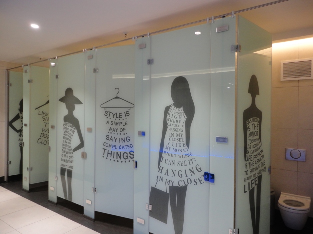 Stylish glass toilet doors at the Cresta Mall
