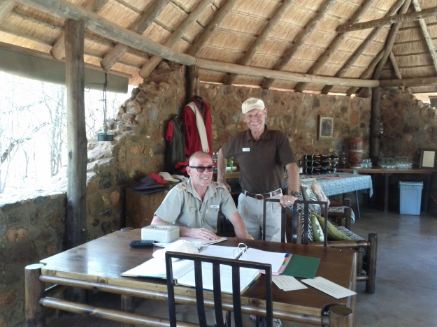 Our gracious hosts at Mosetlha. The owner, Chris is standing and Greg, the Manager. After each game drive they would meet us and debrief about our sightings and experiences.